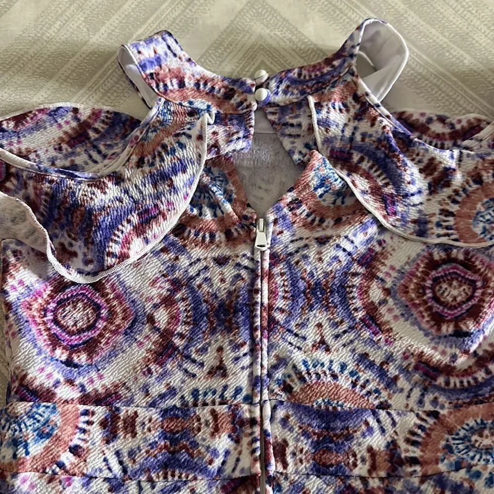 Aqua Girls Multi Color Pattern Cold Shoulder Shorts Romper